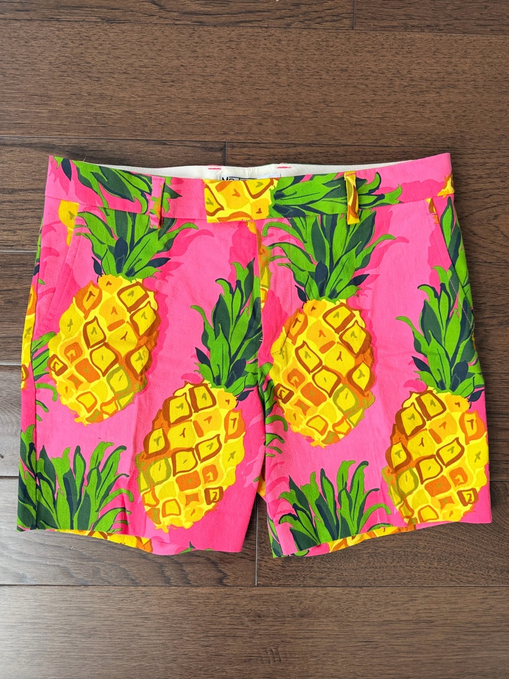 Men's Pink Pineapple Print Flat Front Shorts